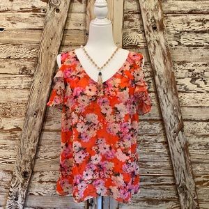 Cabi Floral Blouse - Sz. Medium -Orange -Pre-owned